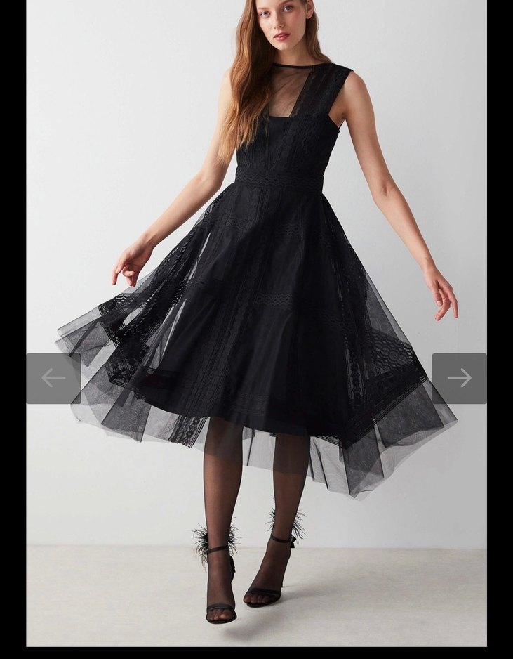 Dantel Detaylı Midi Siyah Elbise - Görsel 3