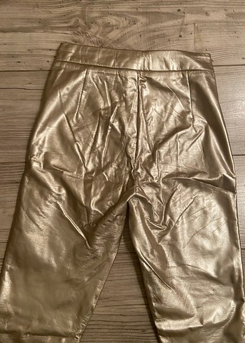 Kadın Altın Rengi Metalik Deri Cigarette Pantolon - Görsel 6