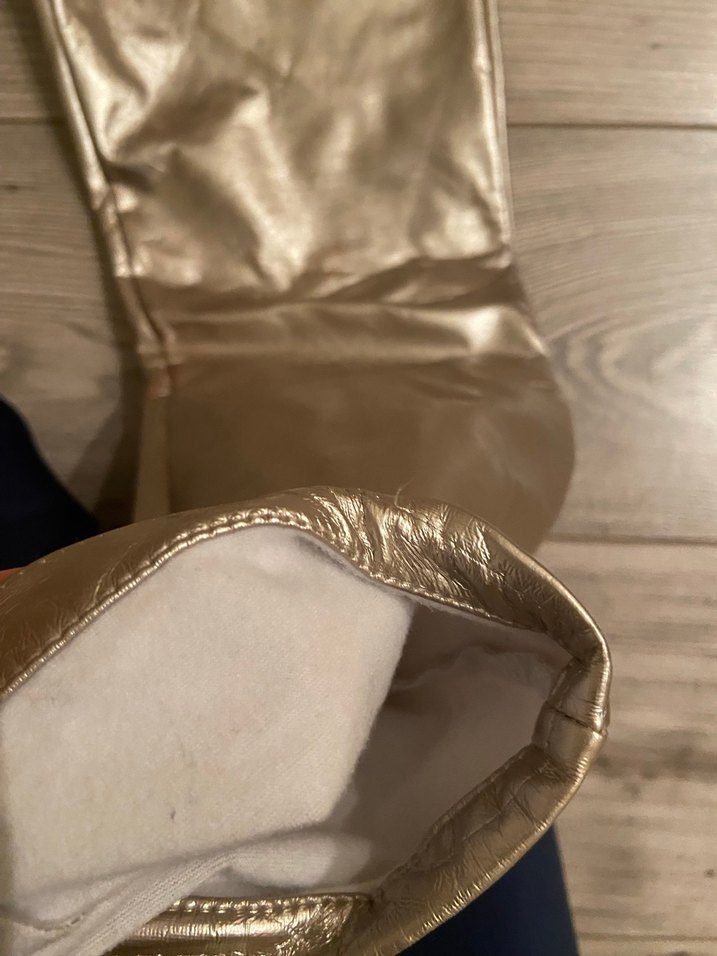 Kadın Altın Rengi Metalik Deri Cigarette Pantolon - Görsel 2