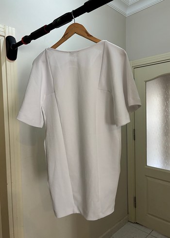 Beyaz Kısa Kollu Hamile Midi Elbise - Görsel 2