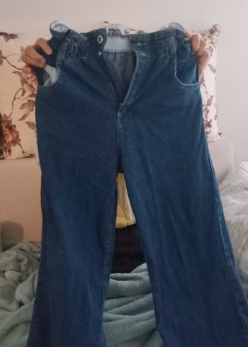 Düğmeli Mavi Kadın Midi Kot Pantolon - Görsel 3