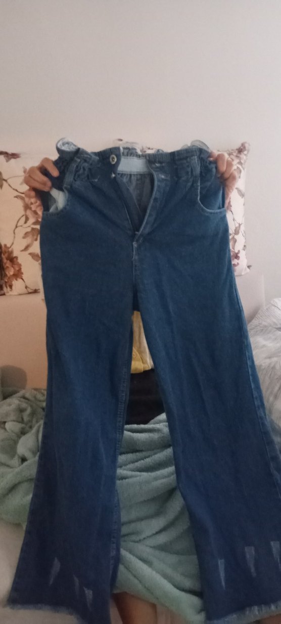 Düğmeli Mavi Kadın Midi Kot Pantolon - Görsel 3