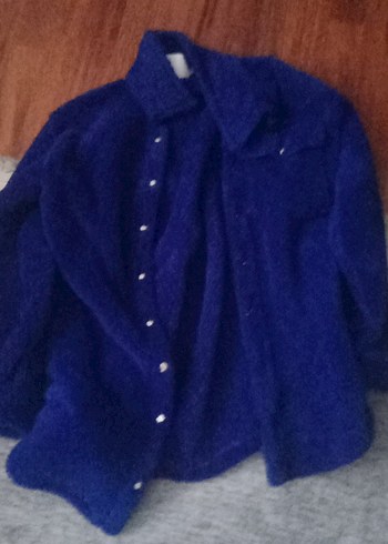 Düğmeli Mavi Kadın Polar Gömlek giyilmdi - Görsel 3