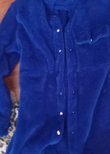 Düğmeli Mavi Kadın Polar Gömlek giyilmdi - Görsel 2