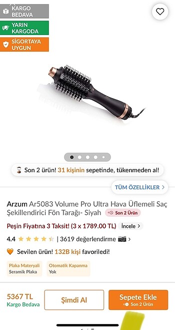Arzum saç düzleştirici