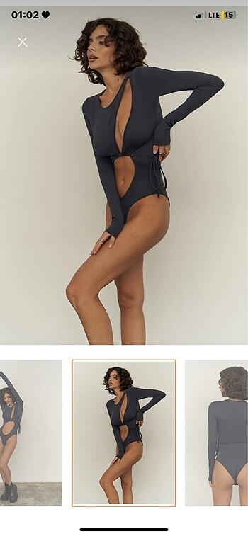 s Beden gri Renk Geometrik dekolteli bodysuit