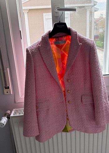Zara Pudra Pembe Kadin Midi Blazer Ceket