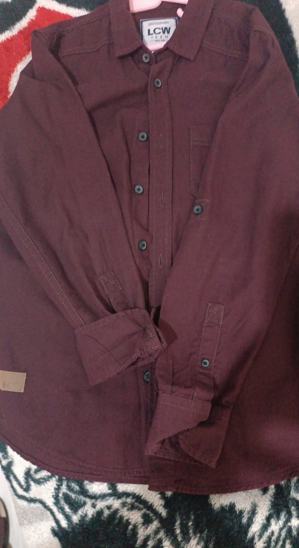 Bordo Erkek Keten Uzun Kollu Gömlek - Görsel 4