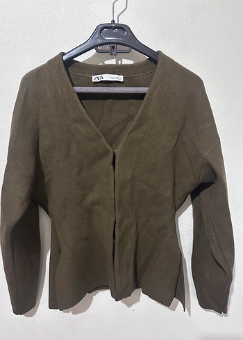 Zara Haki V Yaka İnce Triko Hirka
