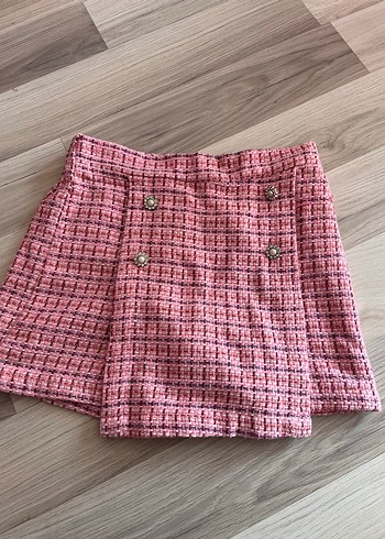 Düğmeli Pembe Mini Etek