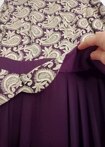 42 Beden mor Renk Vintage Dantel Detaylı Uzun Mor Kadın Tesettür Abiye