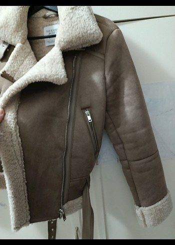 Kürklü Bej Süet Kadın Kış Ceketi - Görsel 5