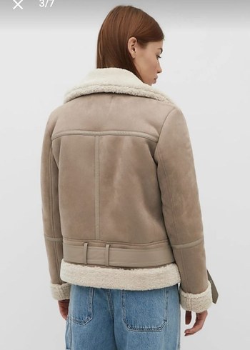 Kürklü Bej Süet Kadın Kış Ceketi - Görsel 2