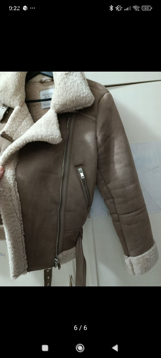 Kürklü Bej Süet Kadın Kış Ceketi - Görsel 5