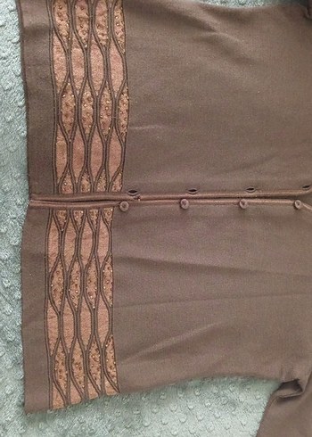 Kahverengi Kısa Kollu Kadın Tişört Hırka Takım - Görsel 8