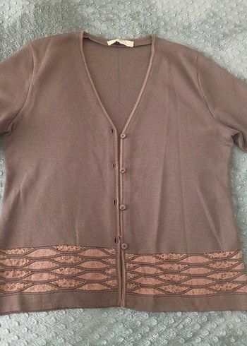 Kahverengi Kısa Kollu Kadın Tişört Hırka Takım - Görsel 7