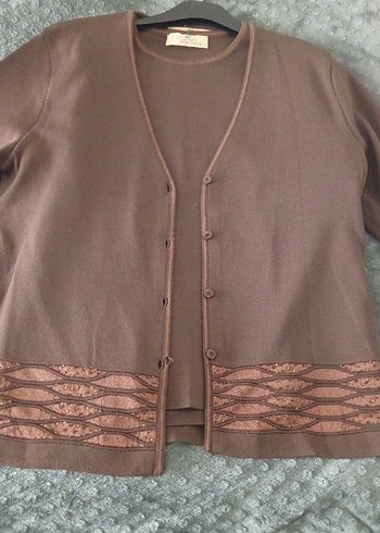 Kahverengi Kısa Kollu Kadın Tişört Hırka Takım - Görsel 13