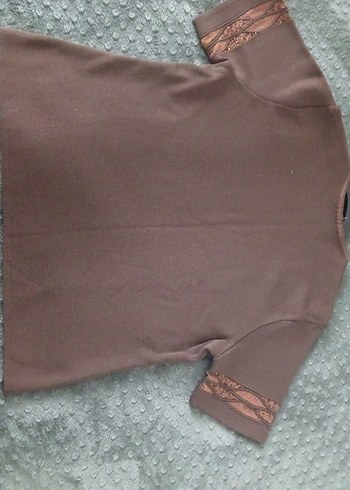 Kahverengi Kısa Kollu Kadın Tişört Hırka Takım - Görsel 5