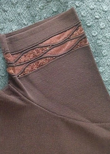 Kahverengi Kısa Kollu Kadın Tişört Hırka Takım - Görsel 3