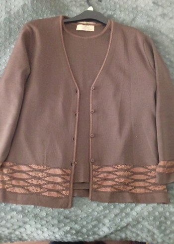 Kahverengi Kısa Kollu Kadın Tişört Hırka Takım - Görsel 14