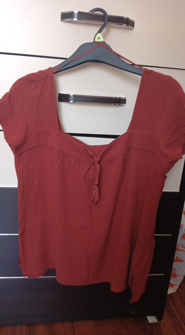 Kahverengi V Yakalı Viskoz Kadın Bluz - Görsel 5