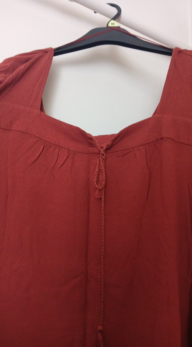 Kahverengi V Yakalı Viskoz Kadın Bluz - Görsel 2