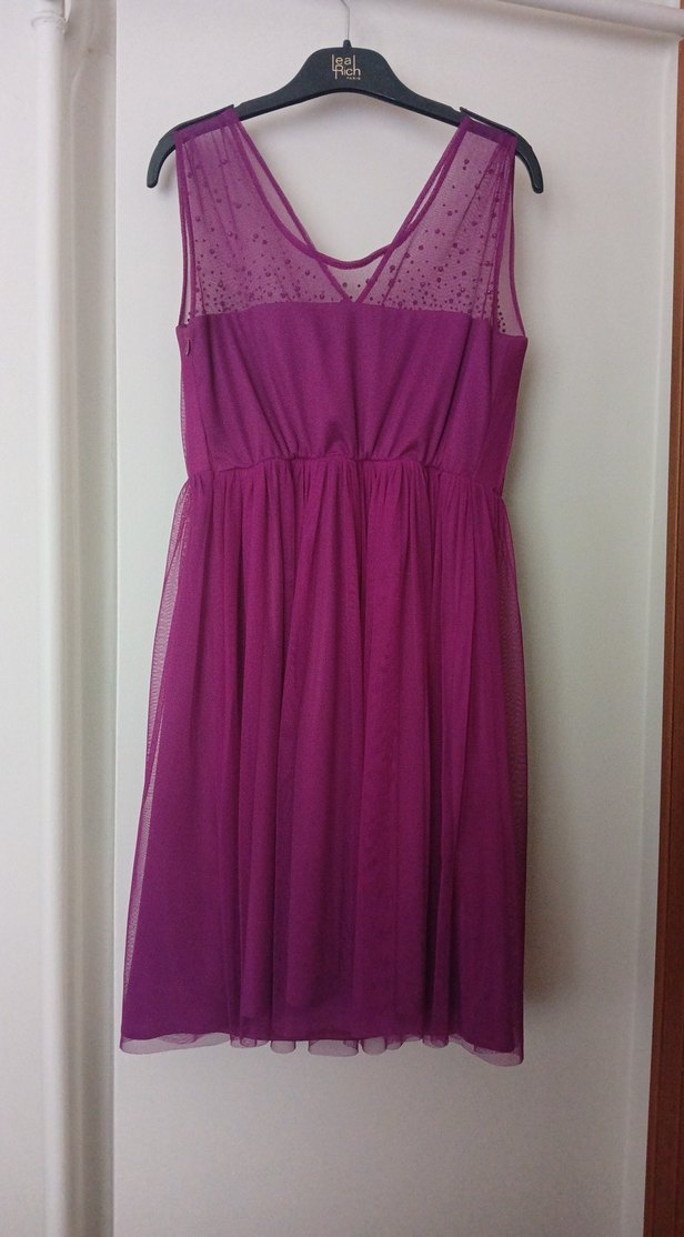 Mor V Yakalı Drapeli Midi Abiye Elbise - Görsel 3