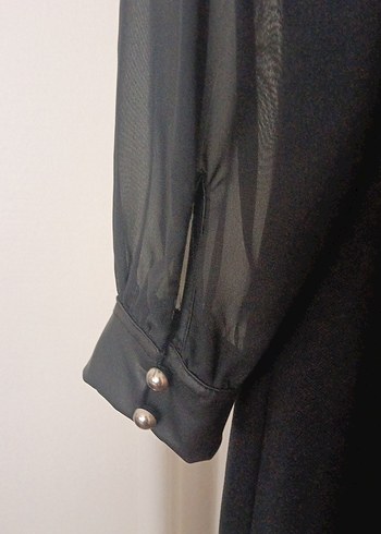 Drapeli Siyah Uzun Kollu Kadın Elbise - Görsel 6