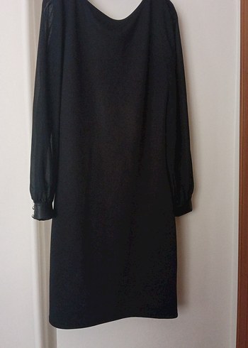 Drapeli Siyah Uzun Kollu Kadın Elbise - Görsel 7