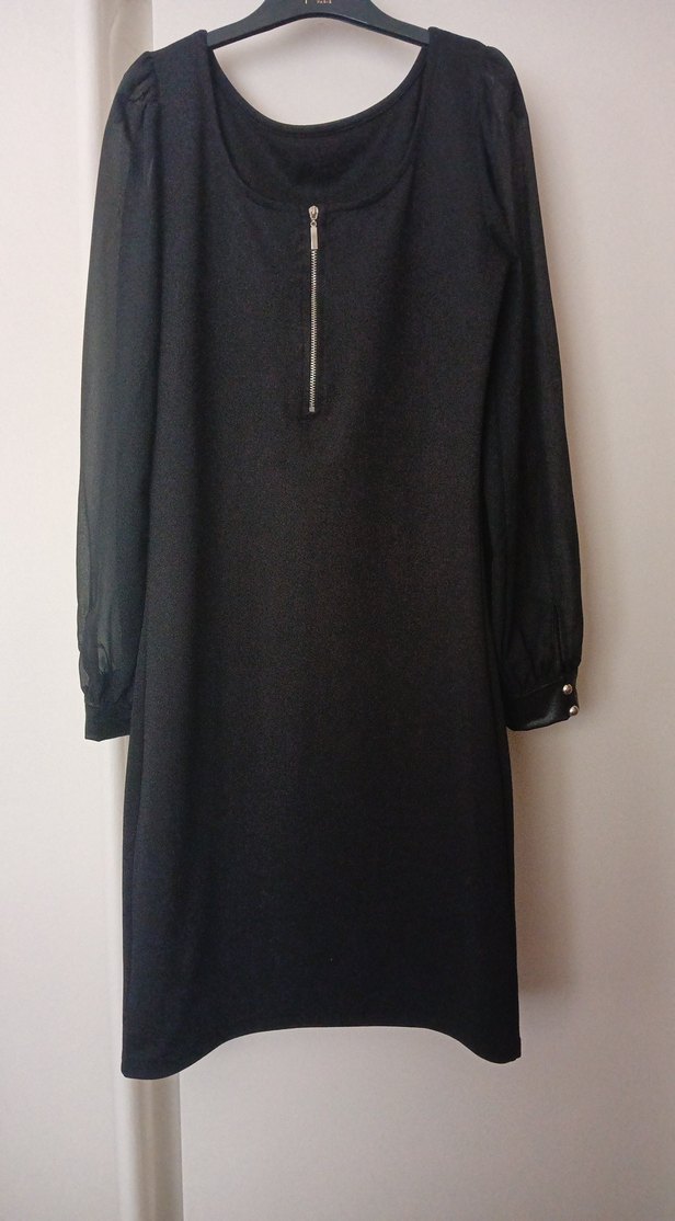 Drapeli Siyah Uzun Kollu Kadın Elbise - Görsel 4