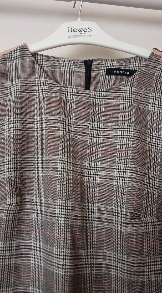 Bej Ekose Midi Elbise - Görsel 3