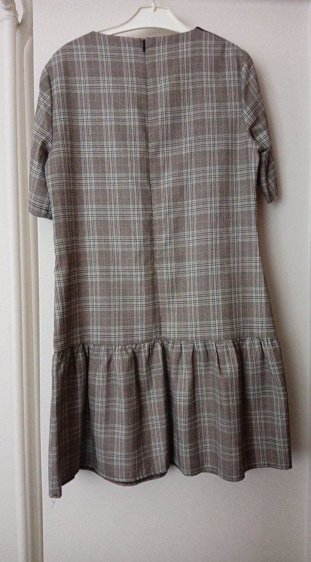 Bej Ekose Midi Elbise - Görsel 4