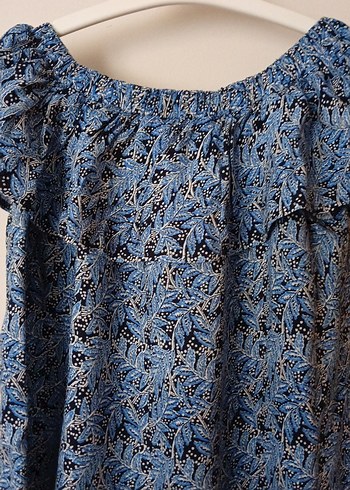 Mavi Desenli Straplez Volanlı Kadın Bluz - Görsel 2