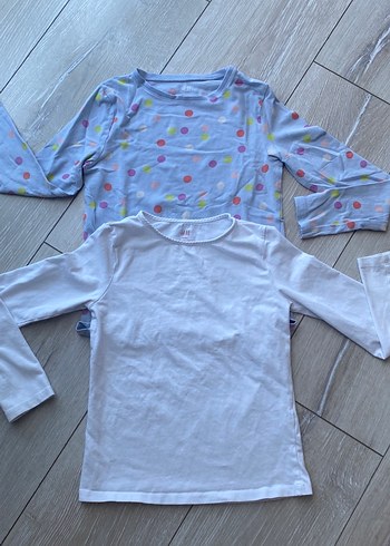 H&M Beyaz Kız Çocuk Uzun Kollu Pamuklu Tişört - Görsel 2