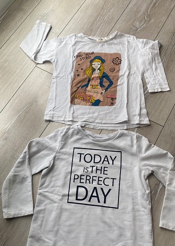 Baskılı Uzun Kollu Kız Tişörtü - Beyaz 2 adet - Görsel 9