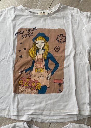 Baskılı Uzun Kollu Kız Tişörtü - Beyaz 2 adet - Görsel 5