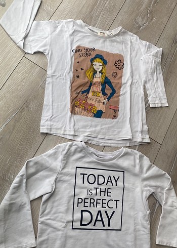 Baskılı Uzun Kollu Kız Tişörtü - Beyaz 2 adet - Görsel 10