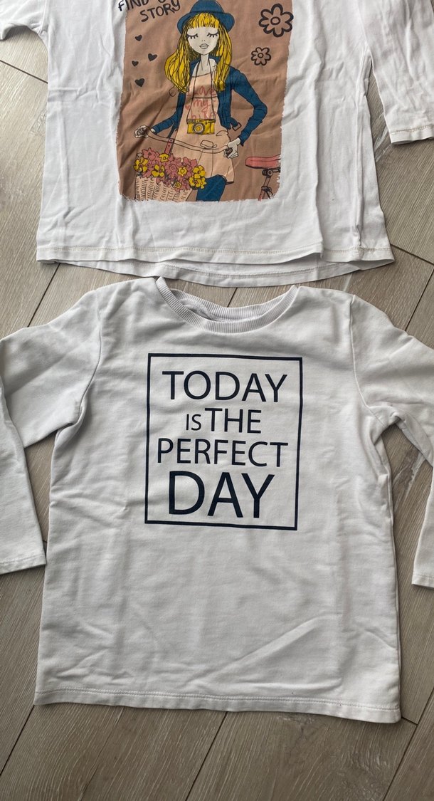 Baskılı Uzun Kollu Kız Tişörtü - Beyaz 2 adet - Görsel 2