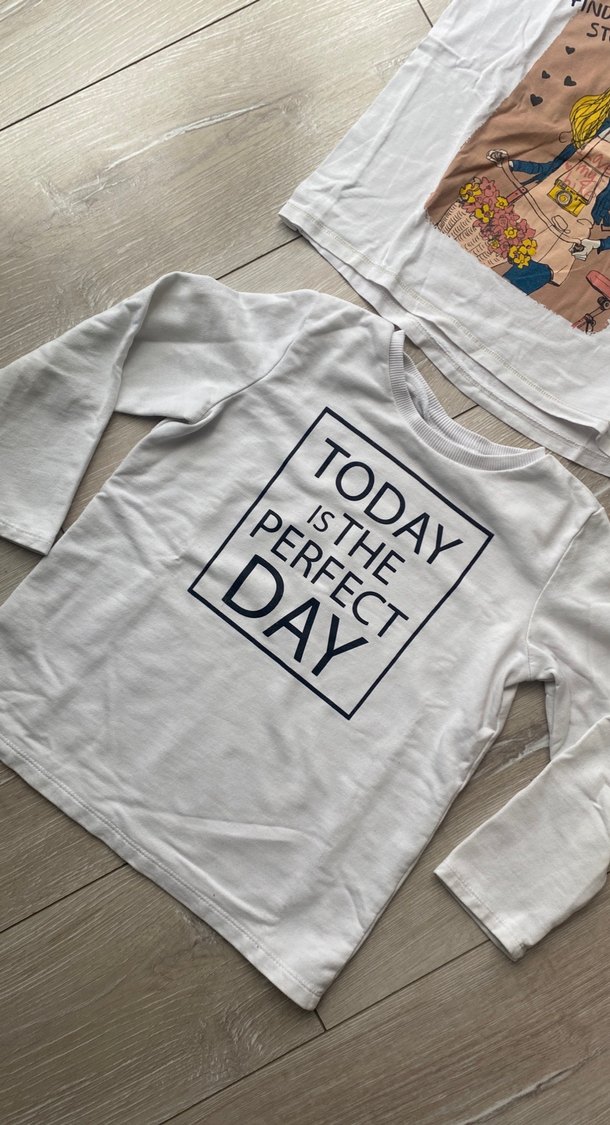 Baskılı Uzun Kollu Kız Tişörtü - Beyaz 2 adet - Görsel 3