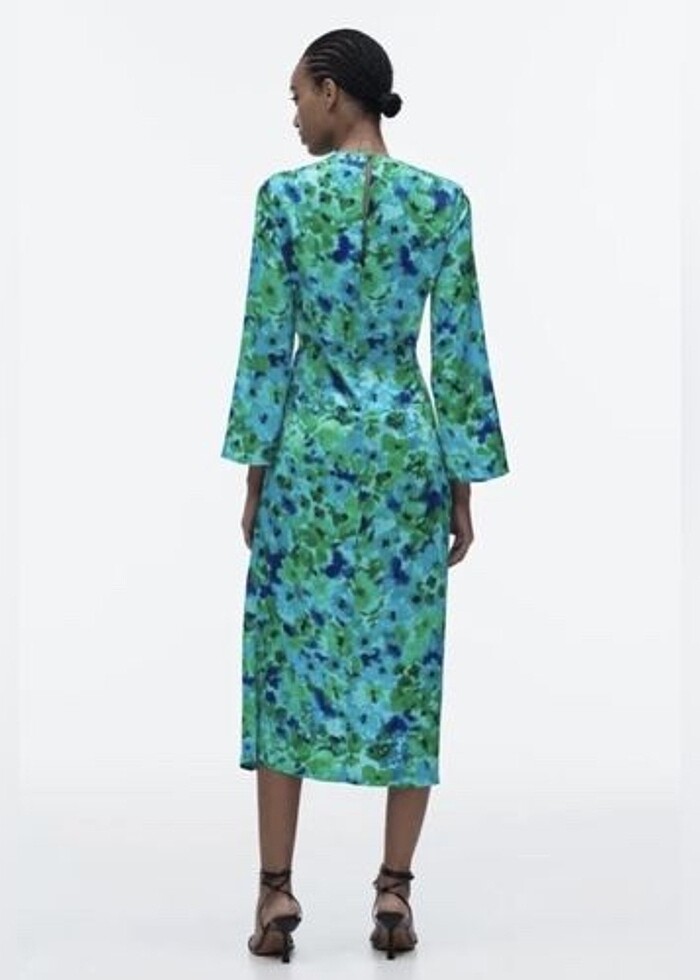 Zara çiçek desenli midi elbise - Görsel 2