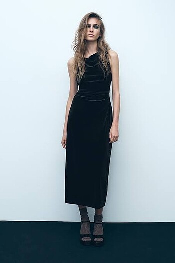 Zara kadife midi elbise