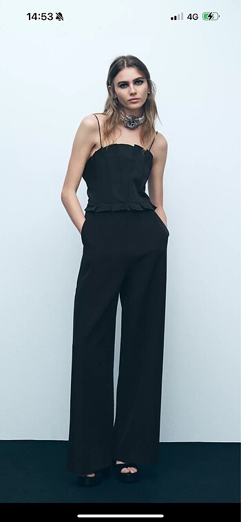 Zara geniş paçalı krep tulum