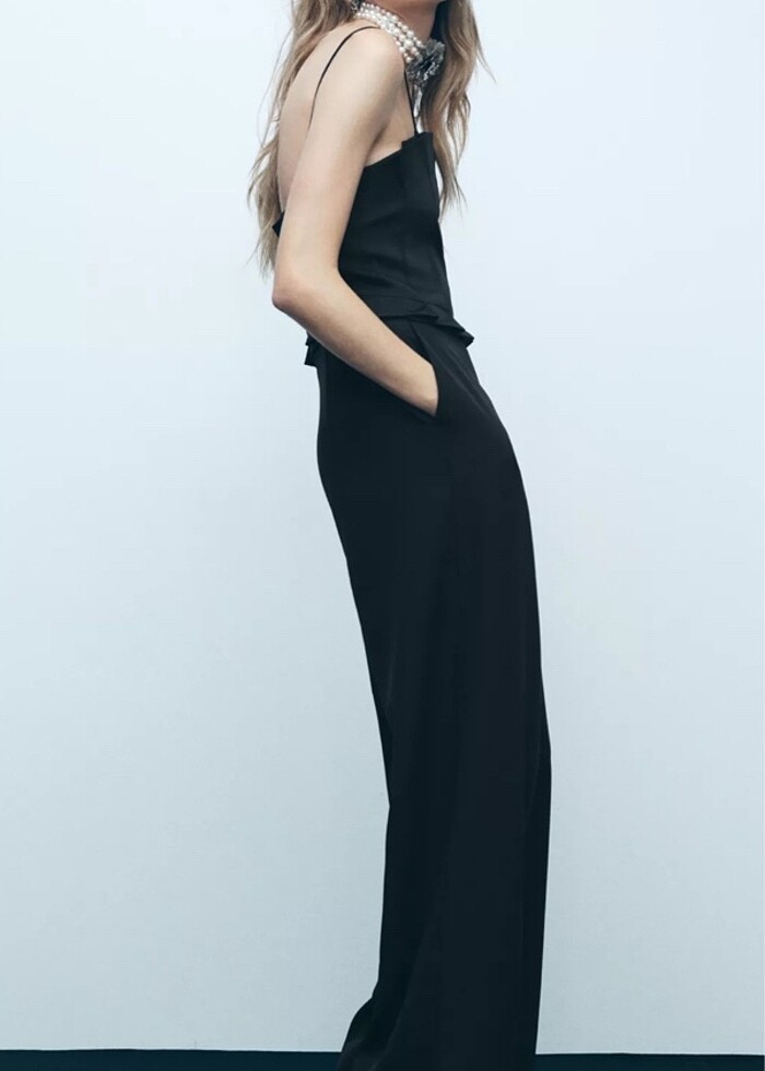 Zara geniş paçalı krep tulum - Görsel 4