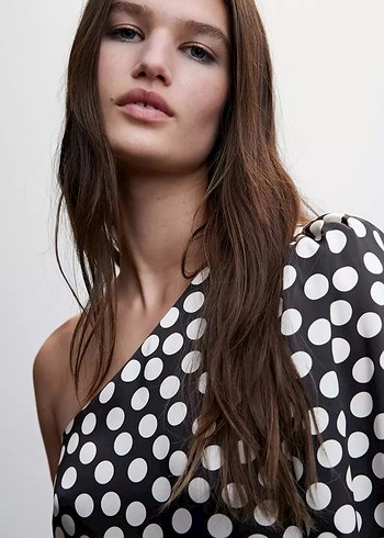 Mango Kadın Siyah Puantiyeli Tek Kollu Tulum - Görsel 4