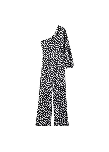 Mango Kadın Siyah Puantiyeli Tek Kollu Tulum - Görsel 7