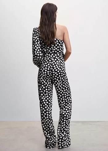 Mango Kadın Siyah Puantiyeli Tek Kollu Tulum - Görsel 2