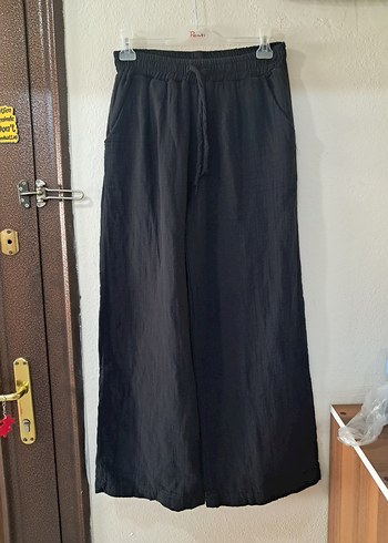 Diğer Rahat Ve Sik Siyah Bol Paca Keten Pantolon