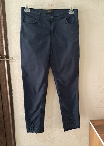 Diğer Sik Lacivert Dantel Detayli Kadin Pantolon