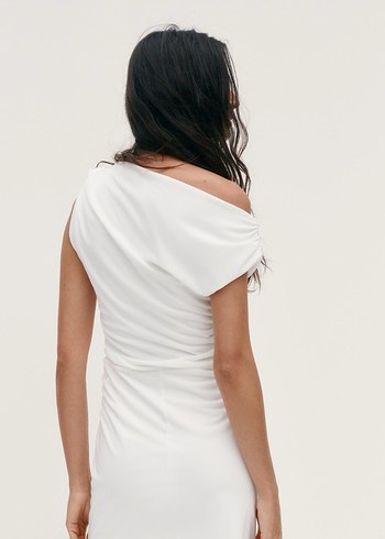 Zara ZARA Beyaz Drapeli Mini Straplez Kısa Elbise