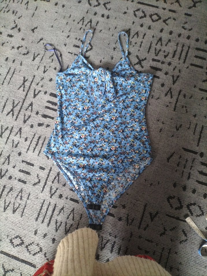 Mavi İnce Askılı Mini Kadın bluz - Görsel 3